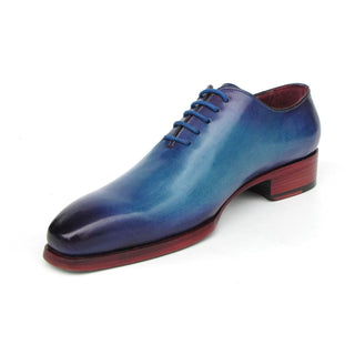 Paul Parkman 044TRQ Men's Shoes Blue & Turquoise Hand-Painted Leather Goodyear Welted Wholecut Oxfords (PM6394)-AmbrogioShoes