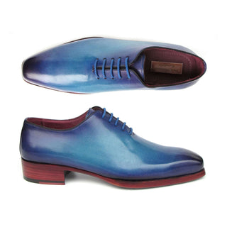 Paul Parkman 044TRQ Men's Shoes Blue & Turquoise Hand-Painted Leather Goodyear Welted Wholecut Oxfords (PM6394)-AmbrogioShoes