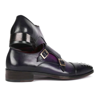 Paul Parkman 047-PRP Men's Shoes Purple Calf-Skin Leather Studded Cap Toe Monkstraps Loafers (PM6378)-AmbrogioShoes