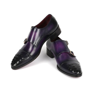 Paul Parkman 047-PRP Men's Shoes Purple Calf-Skin Leather Studded Cap Toe Monkstraps Loafers (PM6378)-AmbrogioShoes