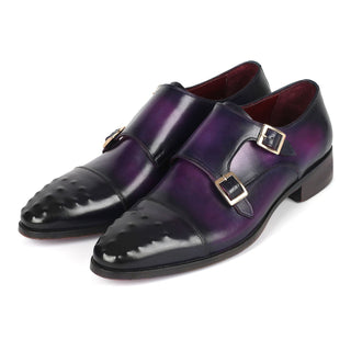 Paul Parkman 047-PRP Men's Shoes Purple Calf-Skin Leather Studded Cap Toe Monkstraps Loafers (PM6378)-AmbrogioShoes