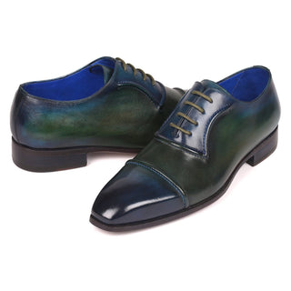 Paul Parkman 078-BLU-GRN Men's Shoes Blue & Green Calf-Skin Leather Cap-Toe Oxfords (PM6316)-AmbrogioShoes