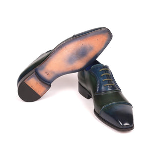 Paul Parkman 078-BLU-GRN Men's Shoes Blue & Green Calf-Skin Leather Cap-Toe Oxfords (PM6316)-AmbrogioShoes