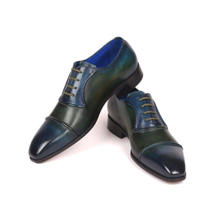 Paul Parkman 078-BLU-GRN Men's Shoes Blue & Green Calf-Skin Leather Cap-Toe Oxfords (PM6316)-AmbrogioShoes