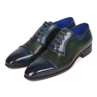 Paul Parkman 078-BLU-GRN Men's Shoes Blue & Green Calf-Skin Leather Cap-Toe Oxfords (PM6316)-AmbrogioShoes