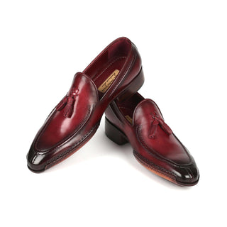 Paul Parkman 082-BRD Men's Shoes Bordeaux Calf-Skin Leather Opanka-Sewed Tassel Loafers (PM6358)-AmbrogioShoes