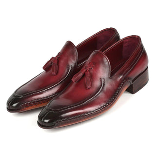 Paul Parkman 082-BRD Men's Shoes Bordeaux Calf-Skin Leather Opanka-Sewed Tassel Loafers (PM6358)-AmbrogioShoes