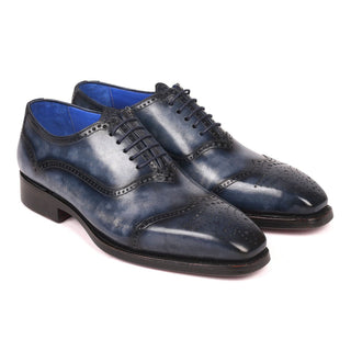 Paul Parkman 094-NVY Men's Shoes Navy Calf-Skin Leather Goodyear Oxfords (PM6287)-AmbrogioShoes