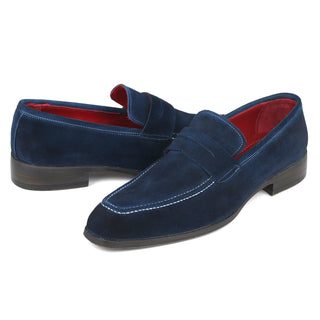 Paul Parkman 10SD21 Men's Shoes Navy Suede Leather Penny Loafers (PM6322)-AmbrogioShoes