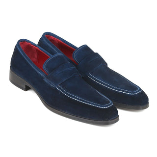 Paul Parkman 10SD21 Men's Shoes Navy Suede Leather Penny Loafers (PM6322)-AmbrogioShoes