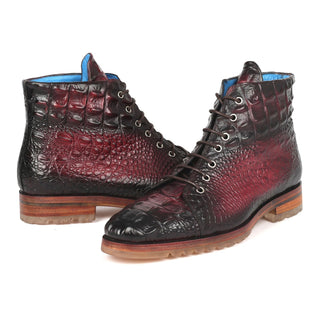 Paul Parkman 12811-BRD Men's Shoes Bordeaux Crocodile Print Leather Boots (PM6333)-AmbrogioShoes