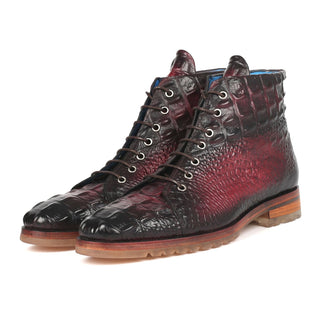 Paul Parkman 12811-BRD Men's Shoes Bordeaux Crocodile Print Leather Boots (PM6333)-AmbrogioShoes