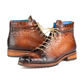 Paul Parkman 12811-BRW Men's Shoes Brown Crocodile Print Leather Boots (PM6422)-AmbrogioShoes