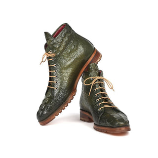 Paul Parkman 12811-GRN Men's Shoes Green Crocodile Print / Calf-Skin Leather Boots (PM6285)-AmbrogioShoes