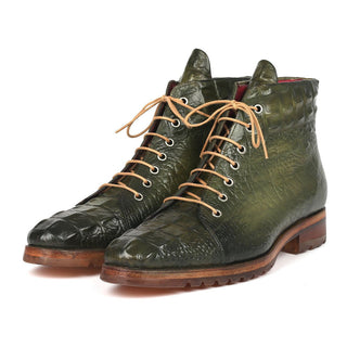 Paul Parkman 12811-GRN Men's Shoes Green Crocodile Print / Calf-Skin Leather Boots (PM6285)-AmbrogioShoes