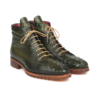 Paul Parkman 12811-GRN Men's Shoes Green Crocodile Print / Calf-Skin Leather Boots (PM6285)-AmbrogioShoes