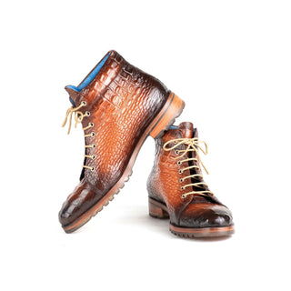 Paul Parkman 12811 Men's Shoes Crocodile Print Calf-Skin Leather Boots (PM6422)-AmbrogioShoes