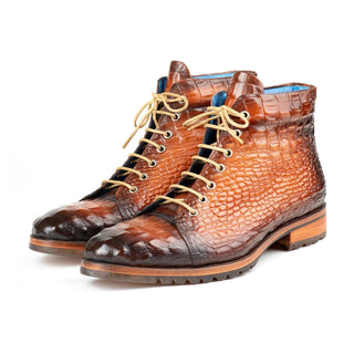 Paul Parkman 12811 Men's Shoes Crocodile Print Calf-Skin Leather Boots (PM6422)-AmbrogioShoes