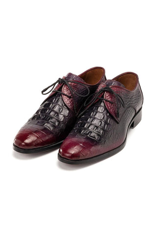 Paul Parkman 1438 Men's Shoes Crocodile Print Calf-Skin Leather Derby (PM6363)-AmbrogioShoes