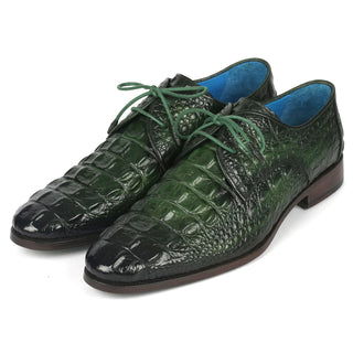 Paul Parkman 1438GRN Men's Shoes Green Crocodile Print Leather Derby Oxfords (PM6363-AmbrogioShoes