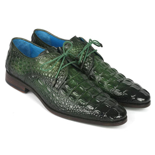 Paul Parkman 1438GRN Men's Shoes Green Crocodile Print Leather Derby Oxfords (PM6363-AmbrogioShoes