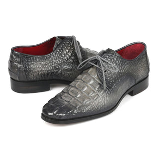 Paul Parkman 1438GRY Men's Shoes Gray Crocodile Print / Calf-Skin Leather Derby Oxfords (PM6330)-AmbrogioShoes