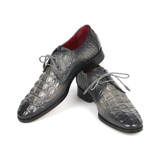 Paul Parkman 1438GRY Men's Shoes Gray Crocodile Print / Calf-Skin Leather Derby Oxfords (PM6330)-AmbrogioShoes