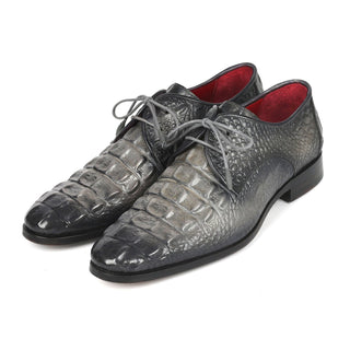 Paul Parkman 1438GRY Men's Shoes Gray Crocodile Print / Calf-Skin Leather Derby Oxfords (PM6330)-AmbrogioShoes