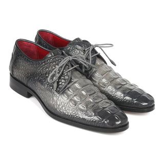 Paul Parkman 1438GRY Men's Shoes Gray Crocodile Print / Calf-Skin Leather Derby Oxfords (PM6330)-AmbrogioShoes