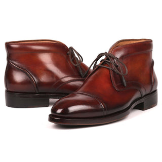 Paul Parkman 144BRW68 Men's Shoes Brown Calf-Skin Leather Cap-Toe Chukka Boots(PM6252)-AmbrogioShoes