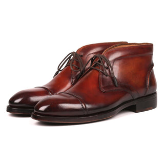 Paul Parkman 144BRW68 Men's Shoes Brown Calf-Skin Leather Cap-Toe Chukka Boots(PM6252)-AmbrogioShoes