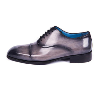 Paul Parkman 1744-GRYMen's Shoes Gray Calf-Skin Leather Cap-Toe Oxfords (PM6299)-AmbrogioShoes