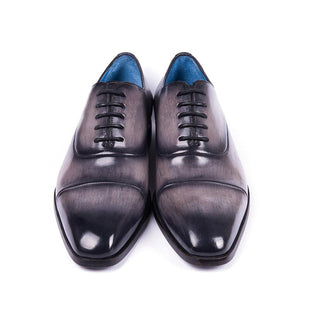 Paul Parkman 1744-GRYMen's Shoes Gray Calf-Skin Leather Cap-Toe Oxfords (PM6299)-AmbrogioShoes