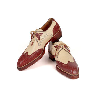 Paul Parkman 17BRW86 Men's Shoes Brown & Beige Genuine Iguana-Skin Norwegian Wing-Tip Oxfords(PM6266)-AmbrogioShoes