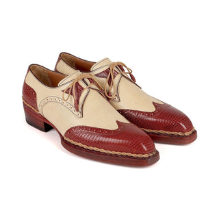 Paul Parkman 17BRW86 Men's Shoes Brown & Beige Genuine Iguana-Skin Norwegian Wing-Tip Oxfords(PM6266)-AmbrogioShoes