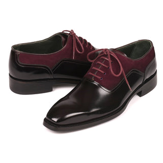 Paul Parkman 17BUR85 Men's Shoes Black & Burgundy Suede / Patent Leather Goodyear Welted Dress Oxfords (PM6324)-AmbrogioShoes