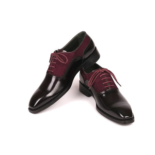 Paul Parkman 17BUR85 Men's Shoes Black & Burgundy Suede / Patent Leather Goodyear Welted Dress Oxfords (PM6324)-AmbrogioShoes