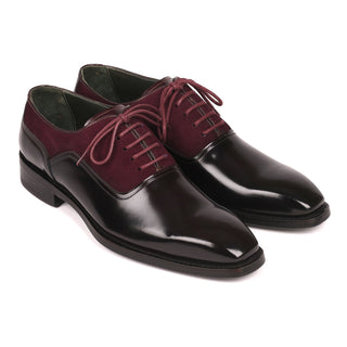 Paul Parkman 17BUR85 Men's Shoes Black & Burgundy Suede / Patent Leather Goodyear Welted Dress Oxfords (PM6324)-AmbrogioShoes