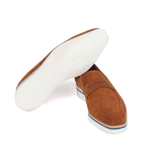 Paul Parkman 180 Men's Handmade Shoes Camel Suede Leather Smart Casual Penny Loafers (PM6323)-AmbrogioShoes