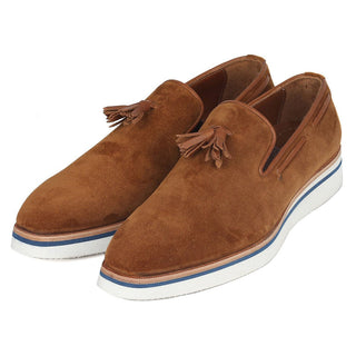 Paul Parkman 181-CML-SD Men's Shoes Camel Suede Leather Tassels Loafers (PM6301)-AmbrogioShoes