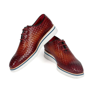 Paul Parkman 182-RDH-BRW Men's Shoes Reddish Brown Woven Leather Smart Oxfords (PM6307)-AmbrogioShoes