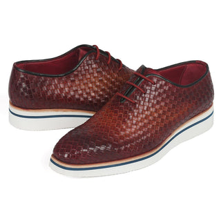 Paul Parkman 182-RDH-BRW Men's Shoes Reddish Brown Woven Leather Smart Oxfords (PM6307)-AmbrogioShoes