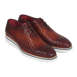 Paul Parkman 182-RDH-BRW Men's Shoes Reddish Brown Woven Leather Smart Oxfords (PM6307)-AmbrogioShoes