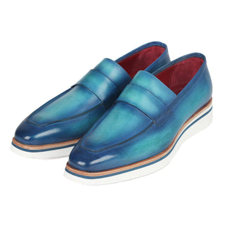 Paul Parkman 183-BLU-TRQ Men's Shoes Blue Calf-Skin Leather Smart Casual Loafers (PM6311)-AmbrogioShoes