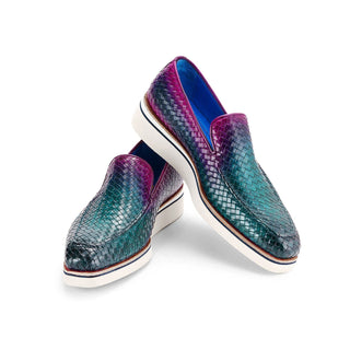 Paul Parkman 186-WN Men's Shoes Woven Leather Casual Loafers (PM6434)-AmbrogioShoes