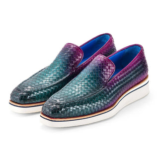 Paul Parkman 186-WN Men's Shoes Woven Leather Casual Loafers (PM6434)-AmbrogioShoes