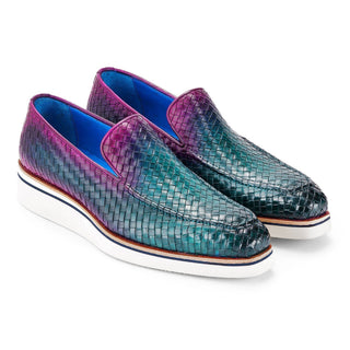 Paul Parkman 186-WN Men's Shoes Woven Leather Casual Loafers (PM6434)-AmbrogioShoes