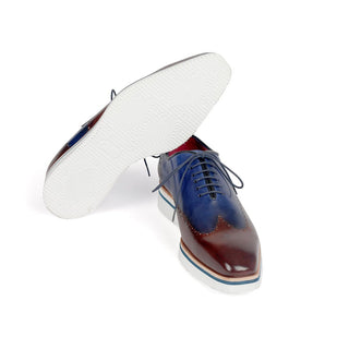 Paul Parkman 187-BRW-BLU Men's Shoes Brown & Blue Calf-Skin Leather Smart Wingtip Oxfords (PM6305)-AmbrogioShoes