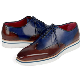 Paul Parkman 187-BRW-BLU Men's Shoes Brown & Blue Calf-Skin Leather Smart Wingtip Oxfords (PM6305)-AmbrogioShoes