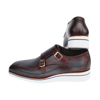 Paul Parkman 189-BLU-BRD Men's Shoes Blue & Bordeaux Calf Skin Leather Monk-Straps Loafers (PM6398)-AmbrogioShoes